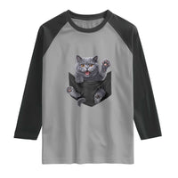 Cute British Shorthair Cat In Pocket Raglan Shirt Cat Lover