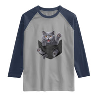 Cute British Shorthair Cat In Pocket Raglan Shirt Cat Lover