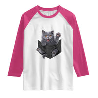 Cute British Shorthair Cat In Pocket Raglan Shirt Cat Lover