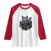 Cute British Shorthair Cat In Pocket Raglan Shirt Cat Lover