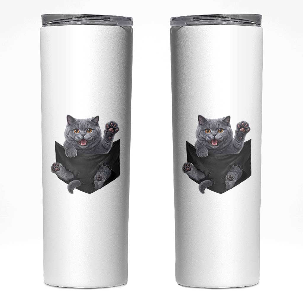 Cute British Shorthair Cat In Pocket Skinny Tumbler Cat Lover