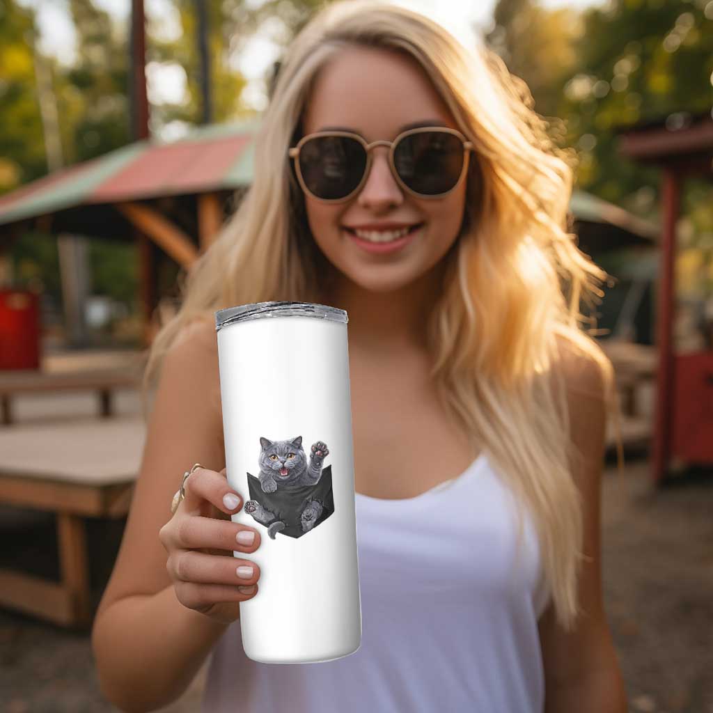 Cute British Shorthair Cat In Pocket Skinny Tumbler Cat Lover