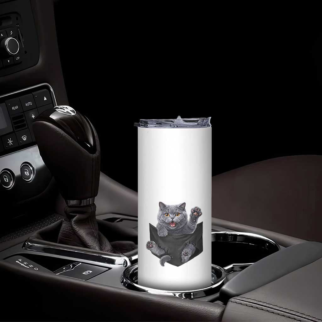 Cute British Shorthair Cat In Pocket Skinny Tumbler Cat Lover