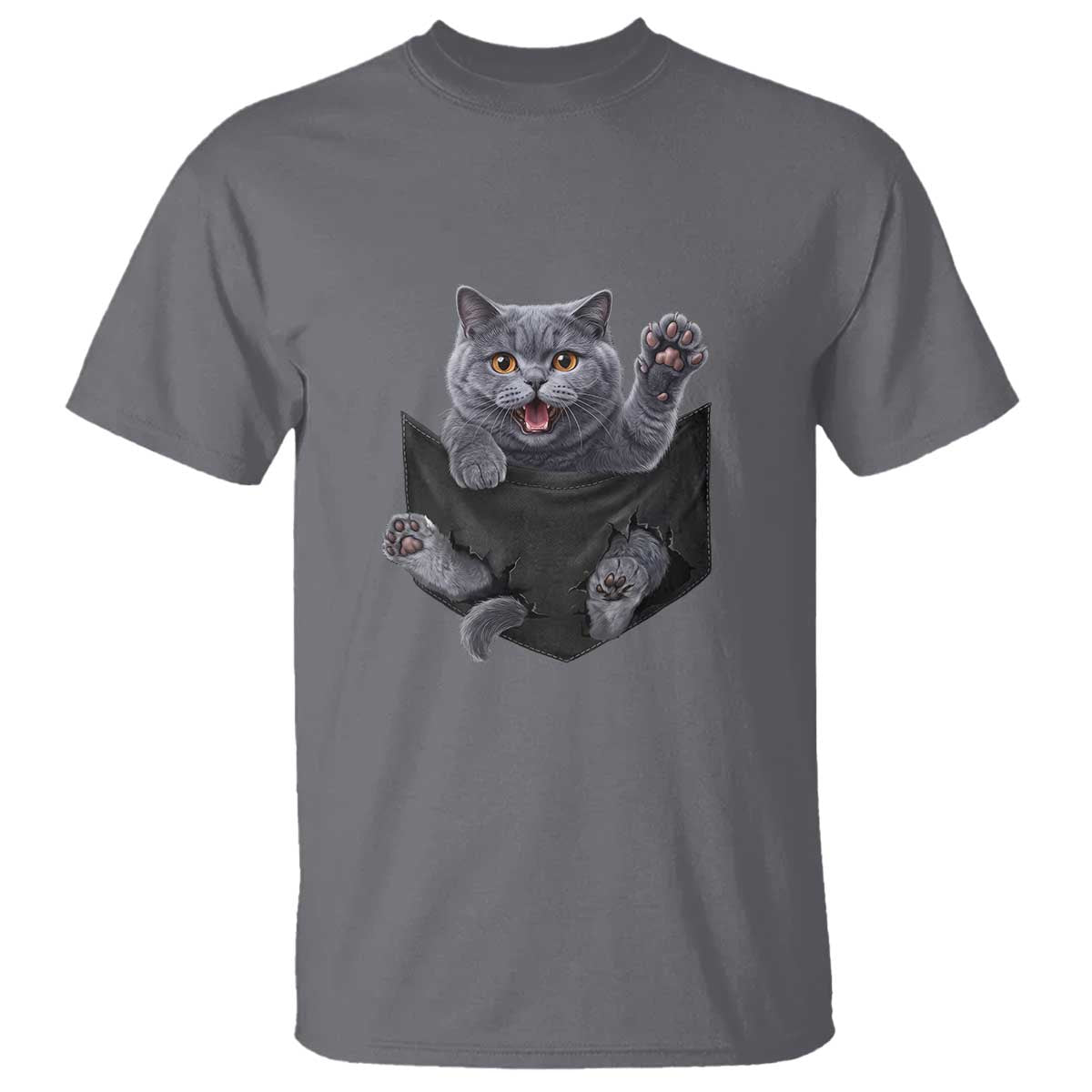 Cute British Shorthair Cat In Pocket T Shirt Cat Lover