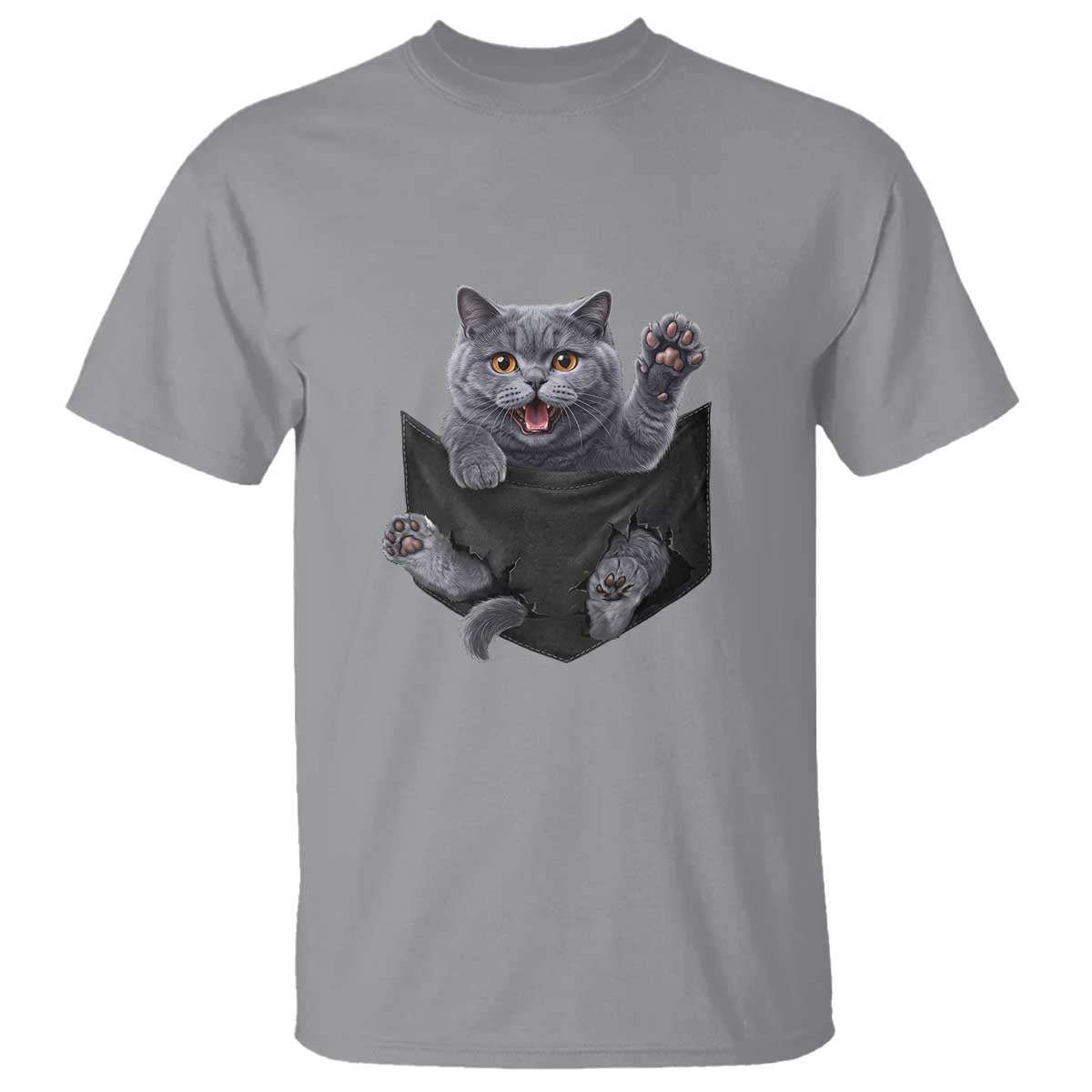 Cute British Shorthair Cat In Pocket T Shirt Cat Lover