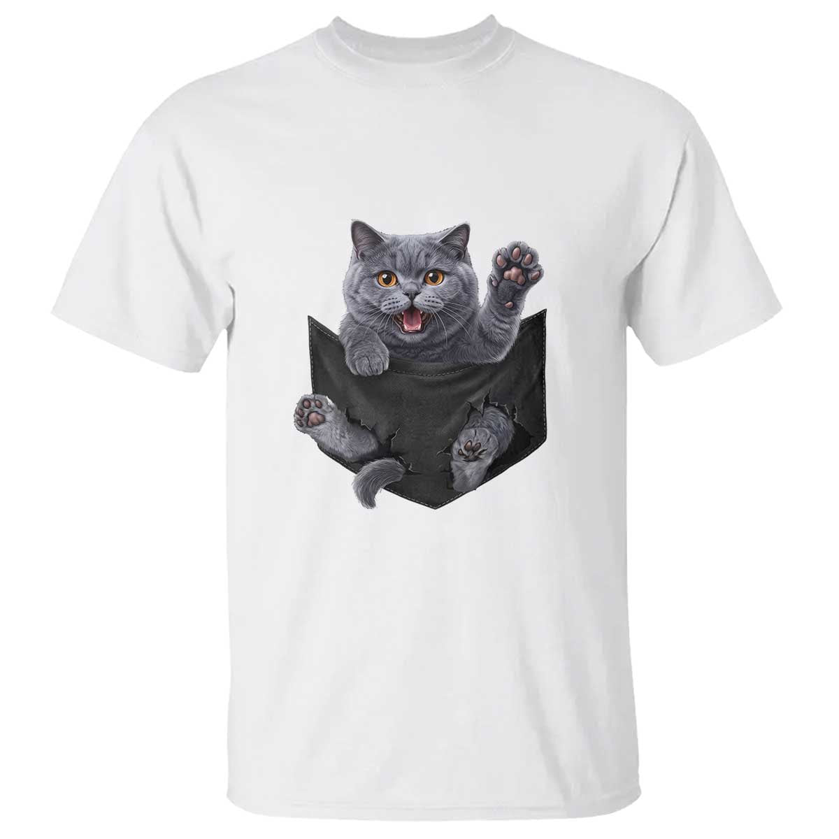 Cute British Shorthair Cat In Pocket T Shirt Cat Lover
