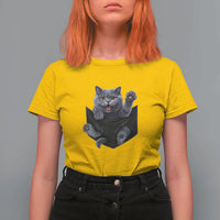 Cute British Shorthair Cat In Pocket T Shirt For Women Cat Lover