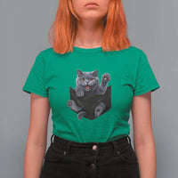 Cute British Shorthair Cat In Pocket T Shirt For Women Cat Lover