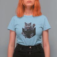 Cute British Shorthair Cat In Pocket T Shirt For Women Cat Lover