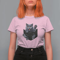 Cute British Shorthair Cat In Pocket T Shirt For Women Cat Lover