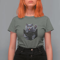 Cute British Shorthair Cat In Pocket T Shirt For Women Cat Lover