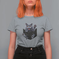 Cute British Shorthair Cat In Pocket T Shirt For Women Cat Lover