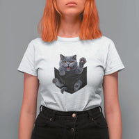 Cute British Shorthair Cat In Pocket T Shirt For Women Cat Lover