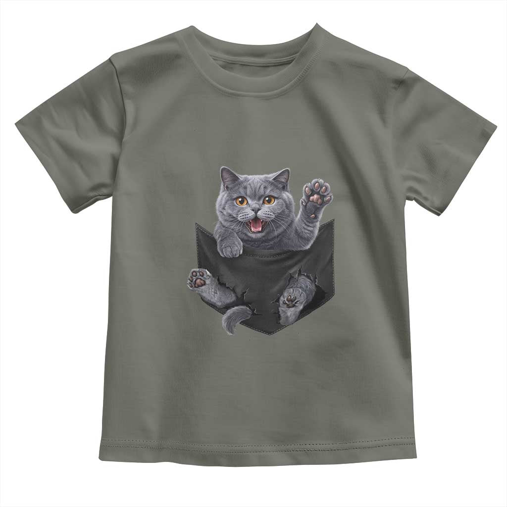 Cute British Shorthair Cat In Pocket Toddler T Shirt Cat Lover