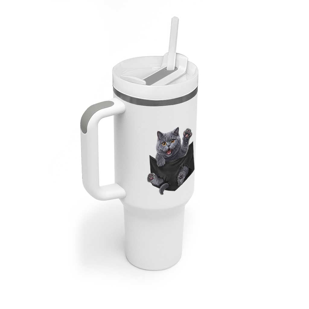 Cute British Shorthair Cat In Pocket Tumbler With Handle Cat Lover