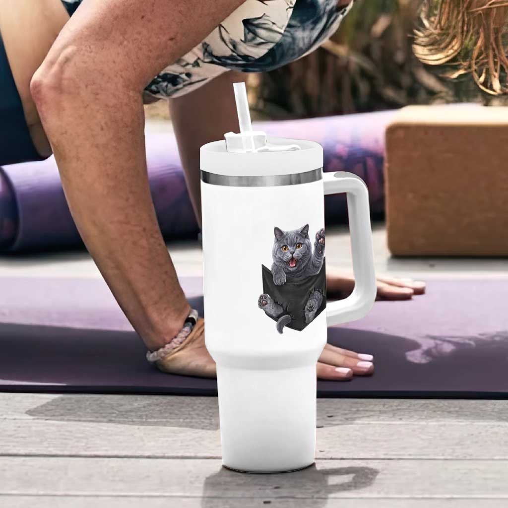 Cute British Shorthair Cat In Pocket Tumbler With Handle Cat Lover