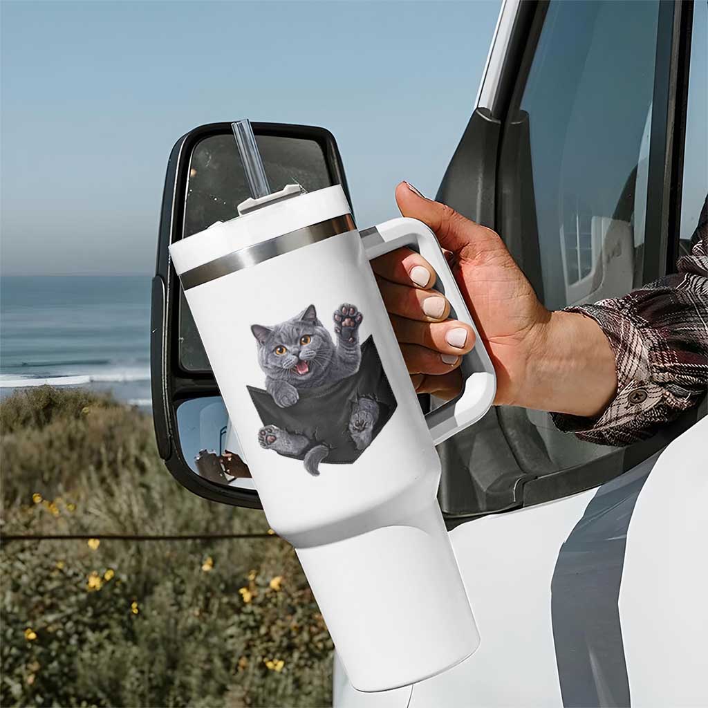 Cute British Shorthair Cat In Pocket Tumbler With Handle Cat Lover