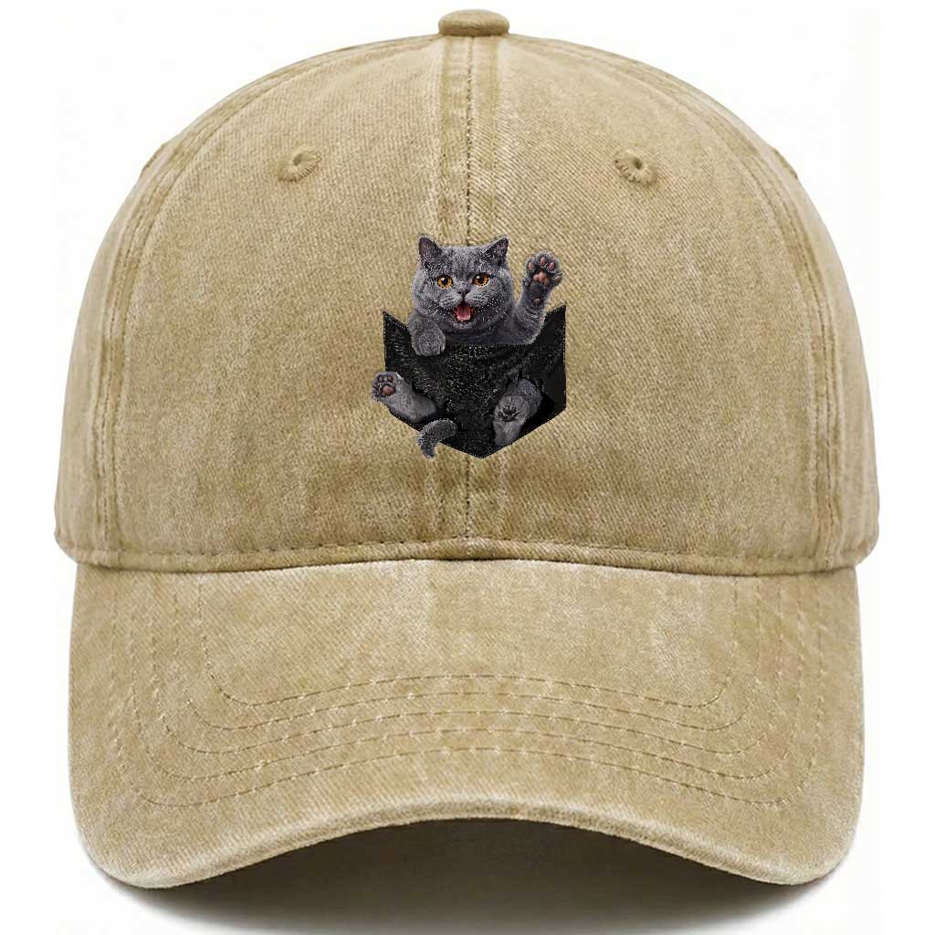 Cute British Shorthair Cat In Pocket Washed Cotton Baseball Cap Cat Lover