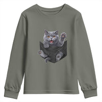 Cute British Shorthair Cat In Pocket Youth Sweatshirt Cat Lover