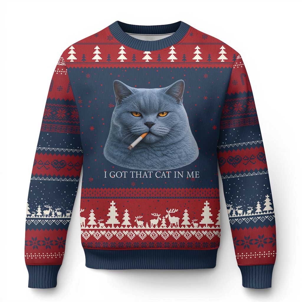 Funny British Shorthair Smoking Ugly Christmas Sweater I Got That Cat In Me