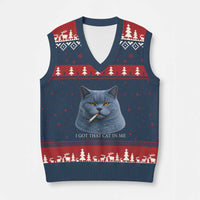 Funny British Shorthair Smoking V-Neck Knit Sweater Vest I Got That Cat In Me