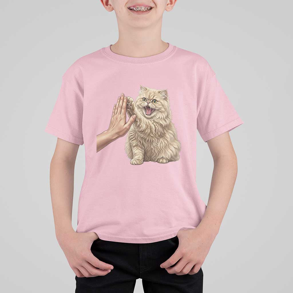 Cute Persian Cat High Five T Shirt For Kid Cat Lover