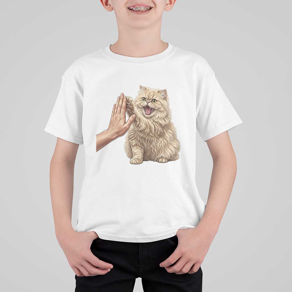 Cute Persian Cat High Five T Shirt For Kid Cat Lover