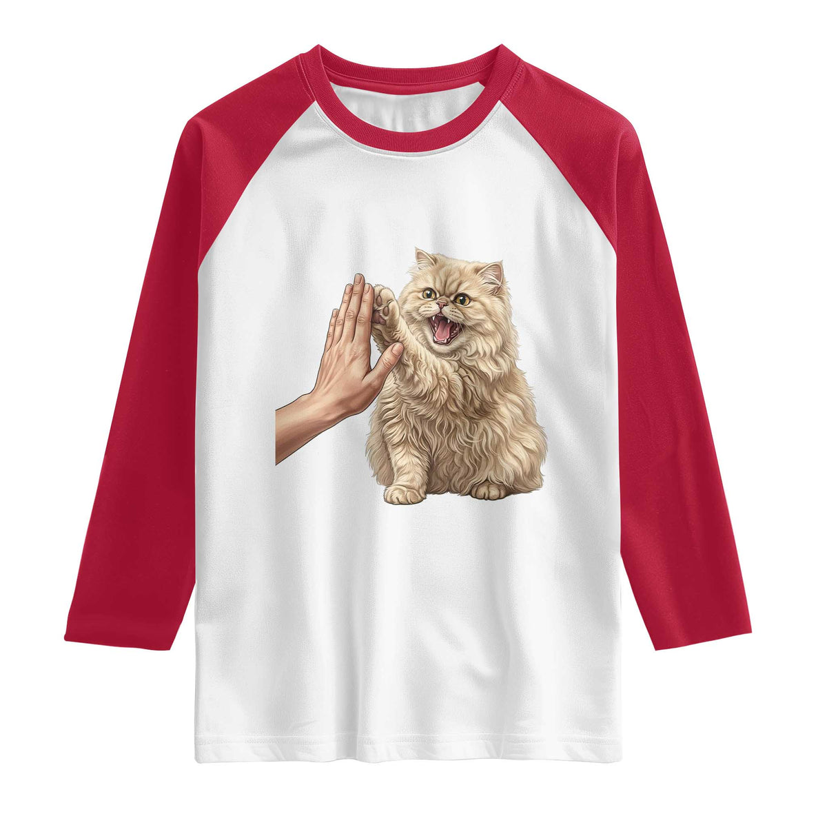Cute Persian Cat High Five Raglan Shirt Cat Lover