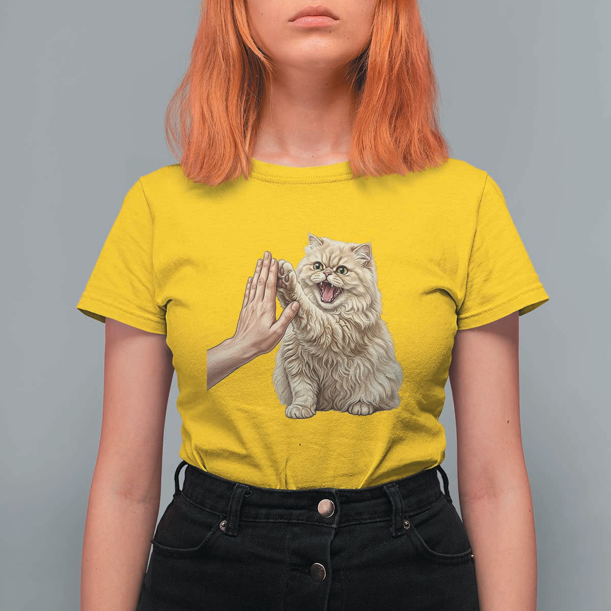 Cute Persian Cat High Five T Shirt For Women Cat Lover