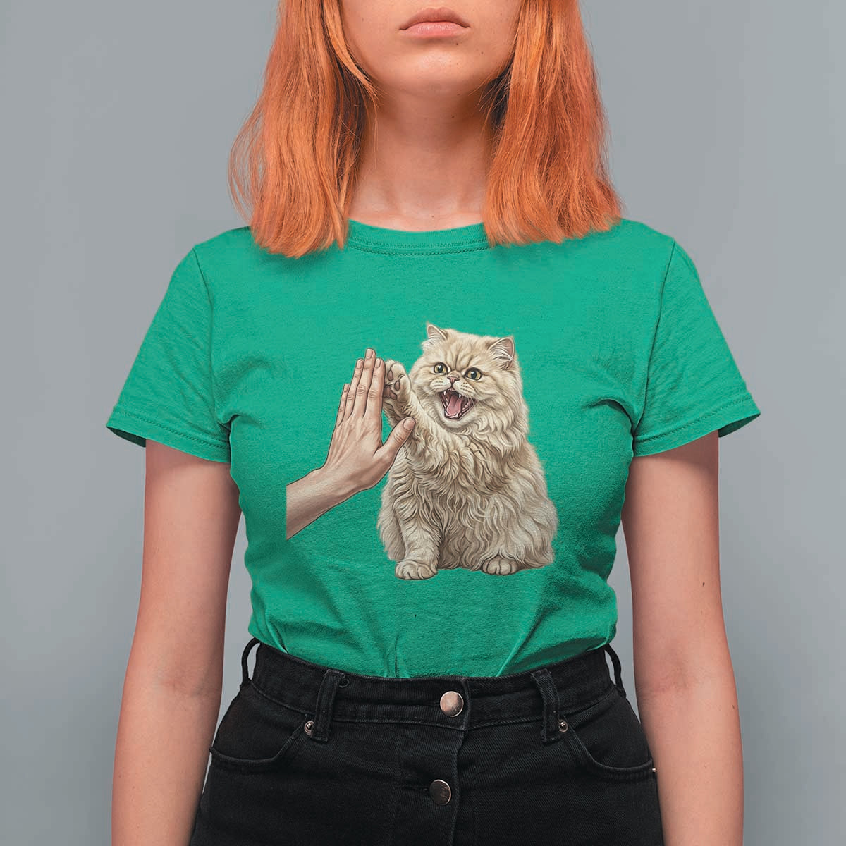 Cute Persian Cat High Five T Shirt For Women Cat Lover