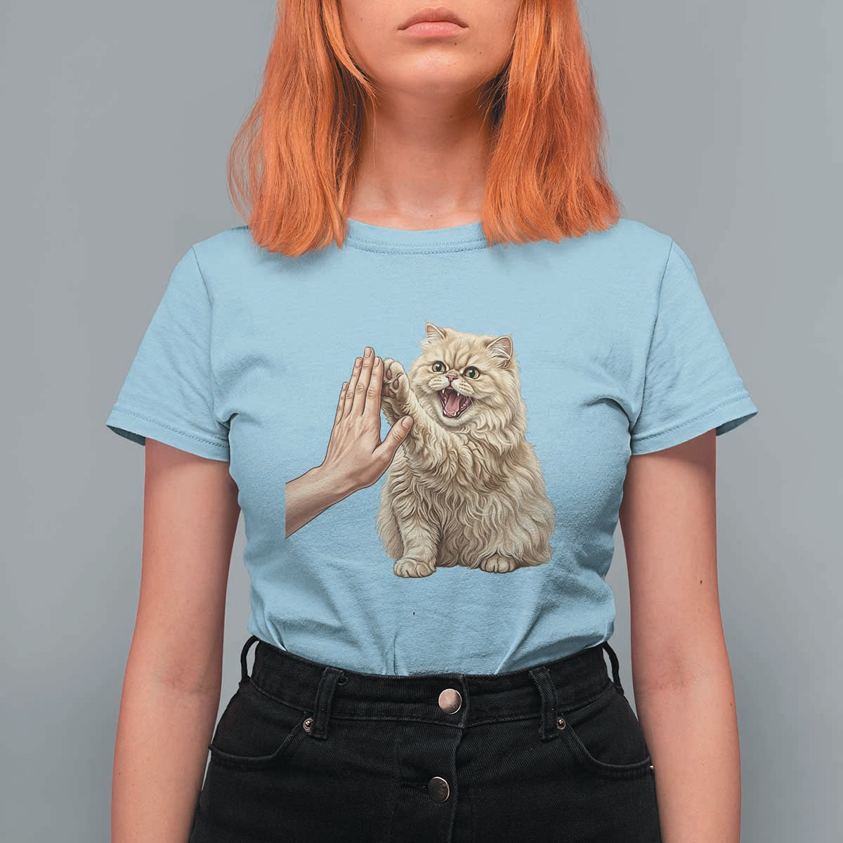 Cute Persian Cat High Five T Shirt For Women Cat Lover
