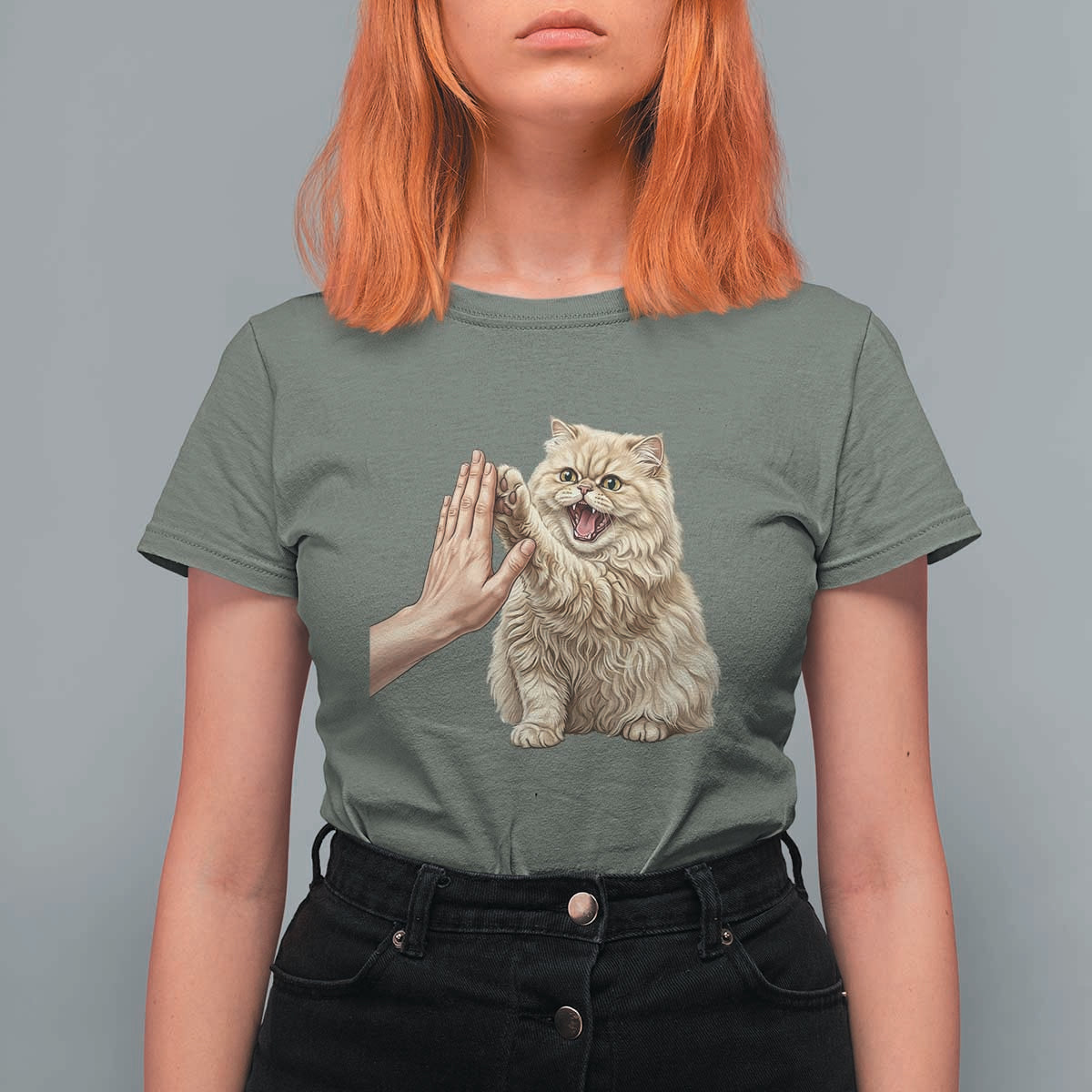 Cute Persian Cat High Five T Shirt For Women Cat Lover