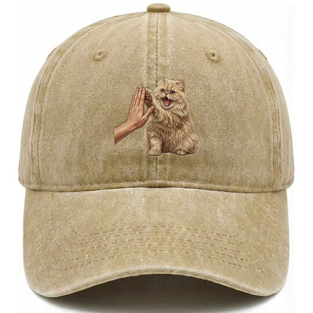 Cute Persian Cat High Five Washed Cotton Baseball Cap Cat Lover
