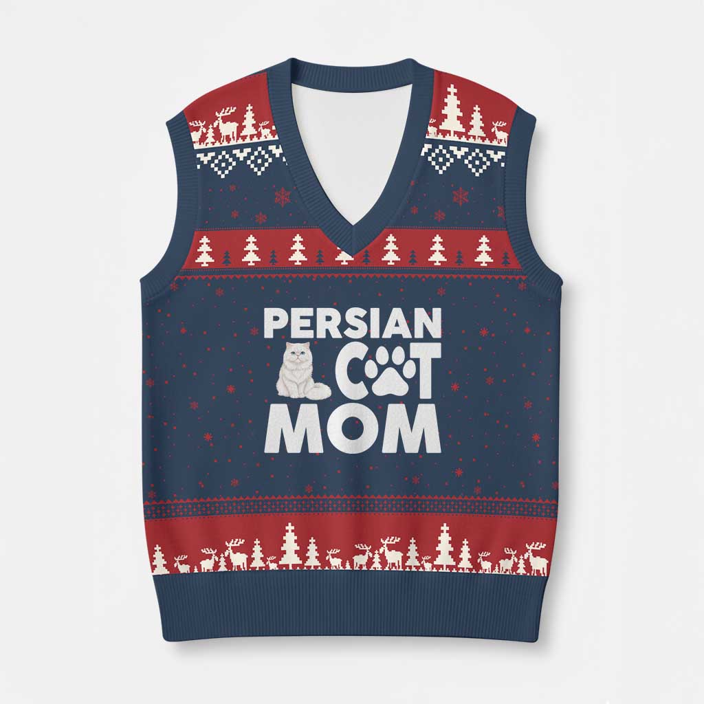 Proud Persian Cat Mom V-Neck Knit Sweater Vest Fluffy Cat Lover Gift For Her