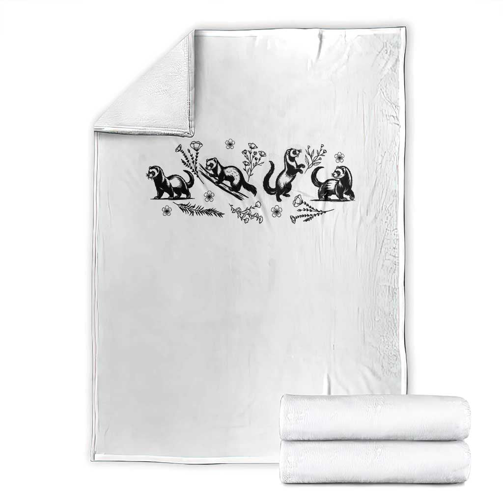 Minimalist Ferret Floral Graphic Throw Blanket Exotic Pet Owner Gift