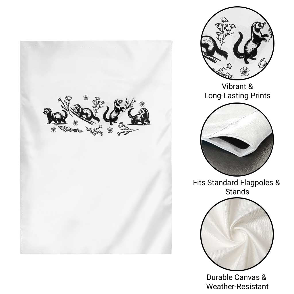 Minimalist Ferret Floral Graphic Garden Flag Exotic Pet Owner Gift
