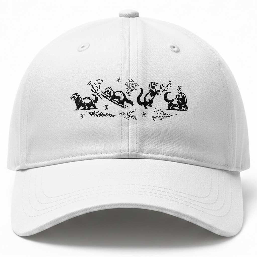 Minimalist Ferret Floral Graphic Baseball Cap Exotic Pet Owner Gift