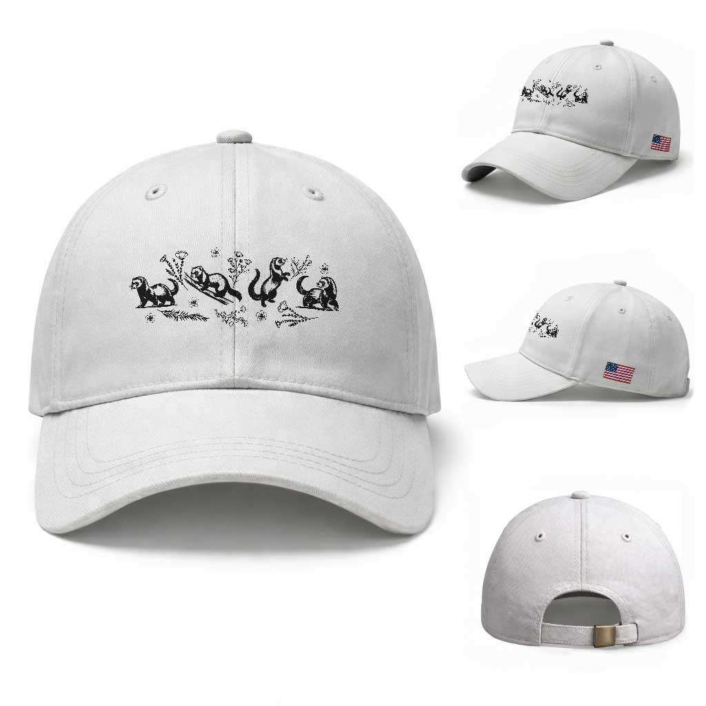 Minimalist Ferret Floral Graphic Baseball Cap Exotic Pet Owner Gift