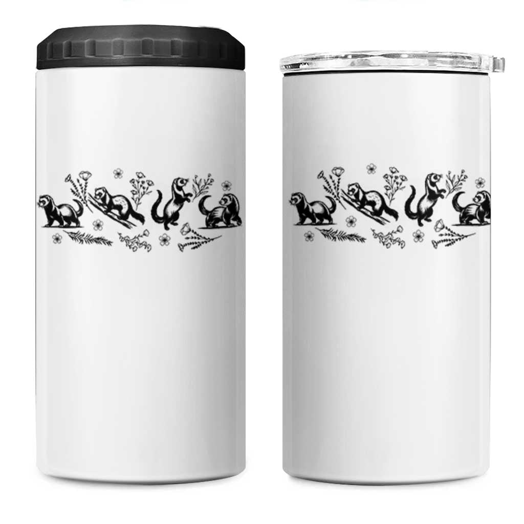 Minimalist Ferret Floral Graphic 4 in 1 Can Cooler Tumbler Exotic Pet Owner Gift
