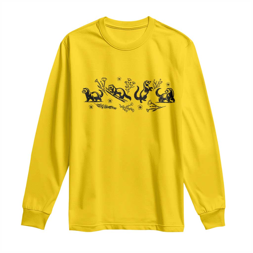 Minimalist Ferret Floral Graphic Long Sleeve Shirt Exotic Pet Owner Gift