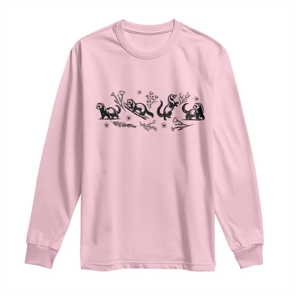 Minimalist Ferret Floral Graphic Long Sleeve Shirt Exotic Pet Owner Gift