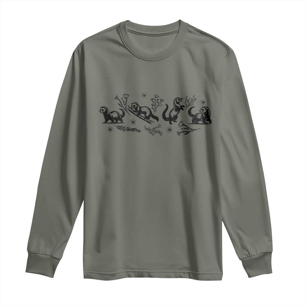 Minimalist Ferret Floral Graphic Long Sleeve Shirt Exotic Pet Owner Gift