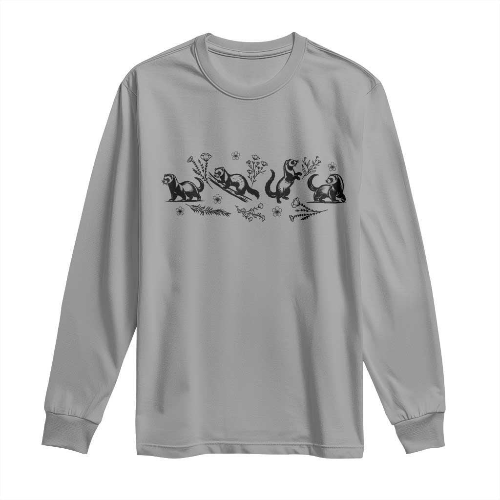 Minimalist Ferret Floral Graphic Long Sleeve Shirt Exotic Pet Owner Gift