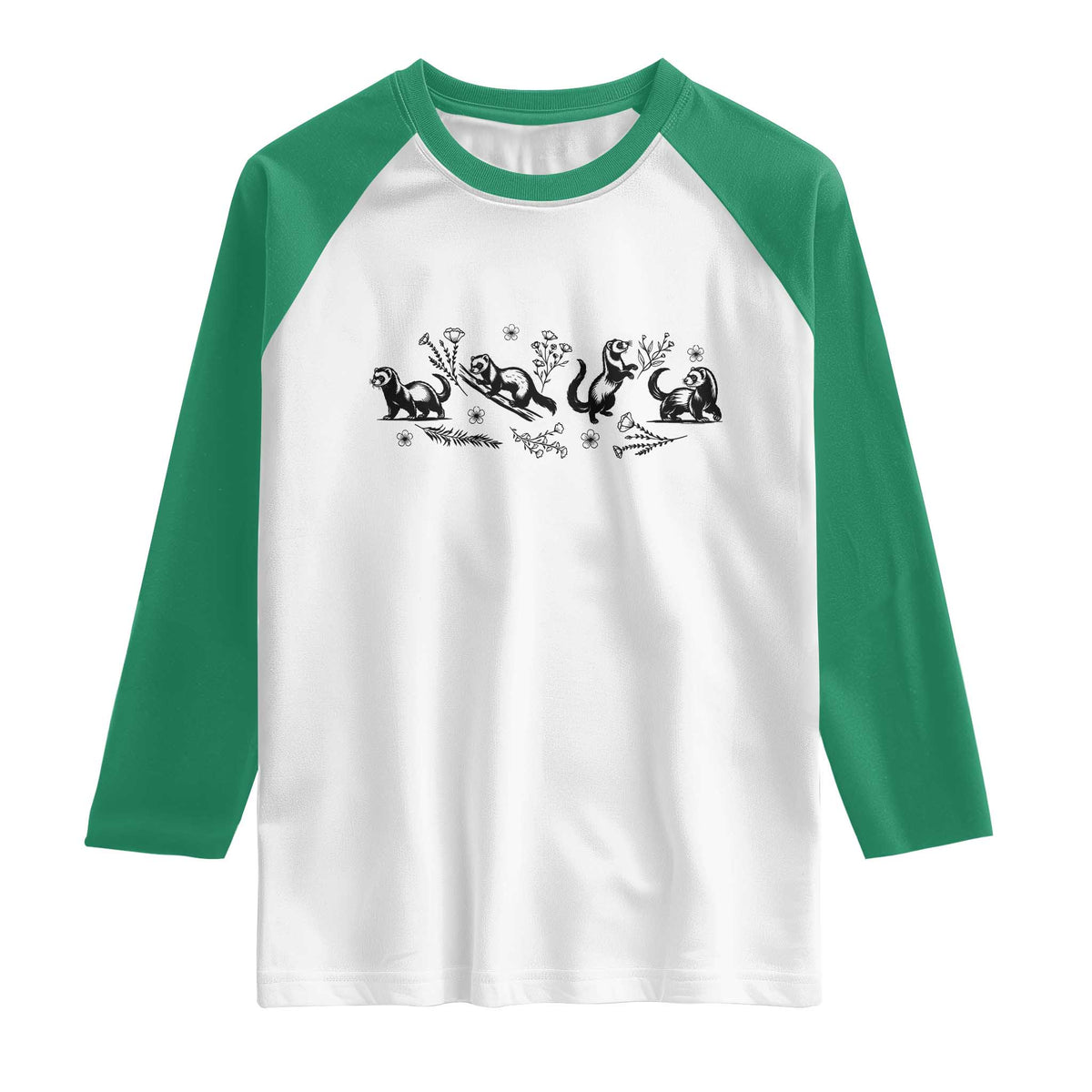 Minimalist Ferret Floral Graphic Raglan Shirt Exotic Pet Owner Gift