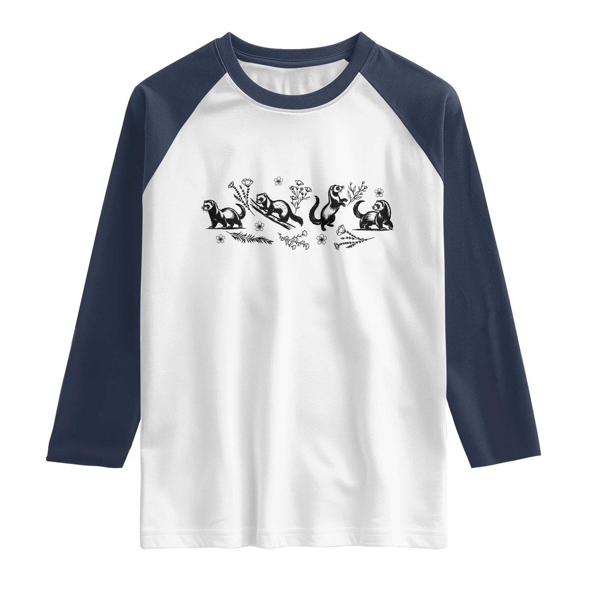 Minimalist Ferret Floral Graphic Raglan Shirt Exotic Pet Owner Gift