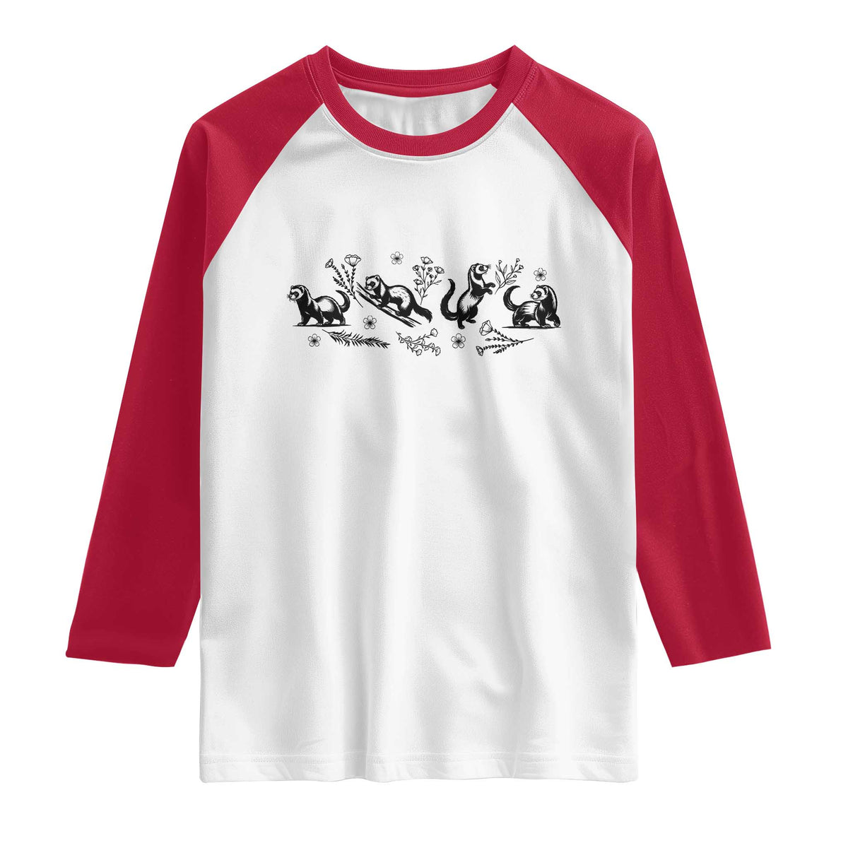 Minimalist Ferret Floral Graphic Raglan Shirt Exotic Pet Owner Gift