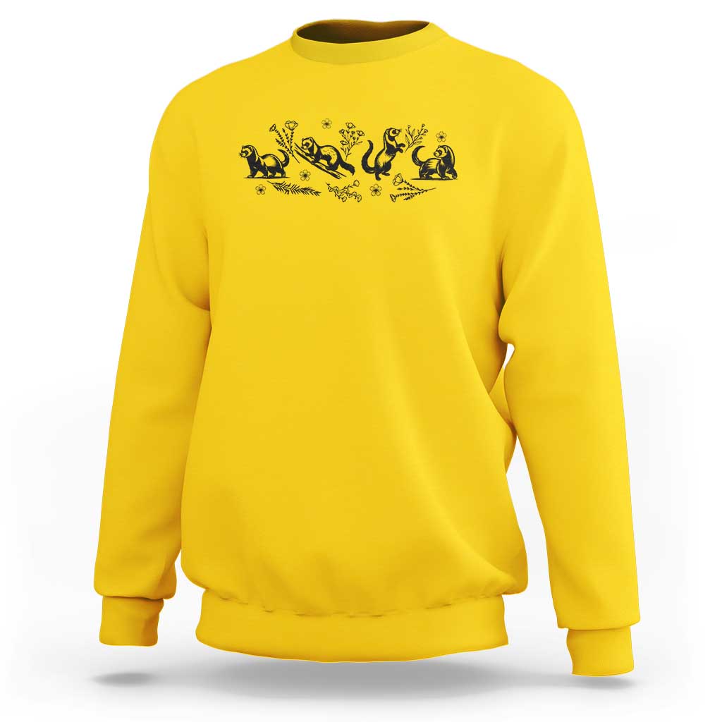 Minimalist Ferret Floral Graphic Sweatshirt Exotic Pet Owner Gift