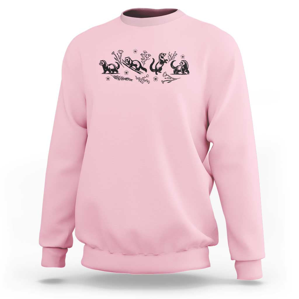 Minimalist Ferret Floral Graphic Sweatshirt Exotic Pet Owner Gift