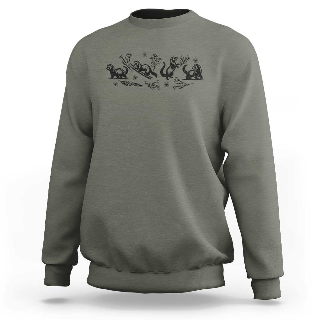 Minimalist Ferret Floral Graphic Sweatshirt Exotic Pet Owner Gift