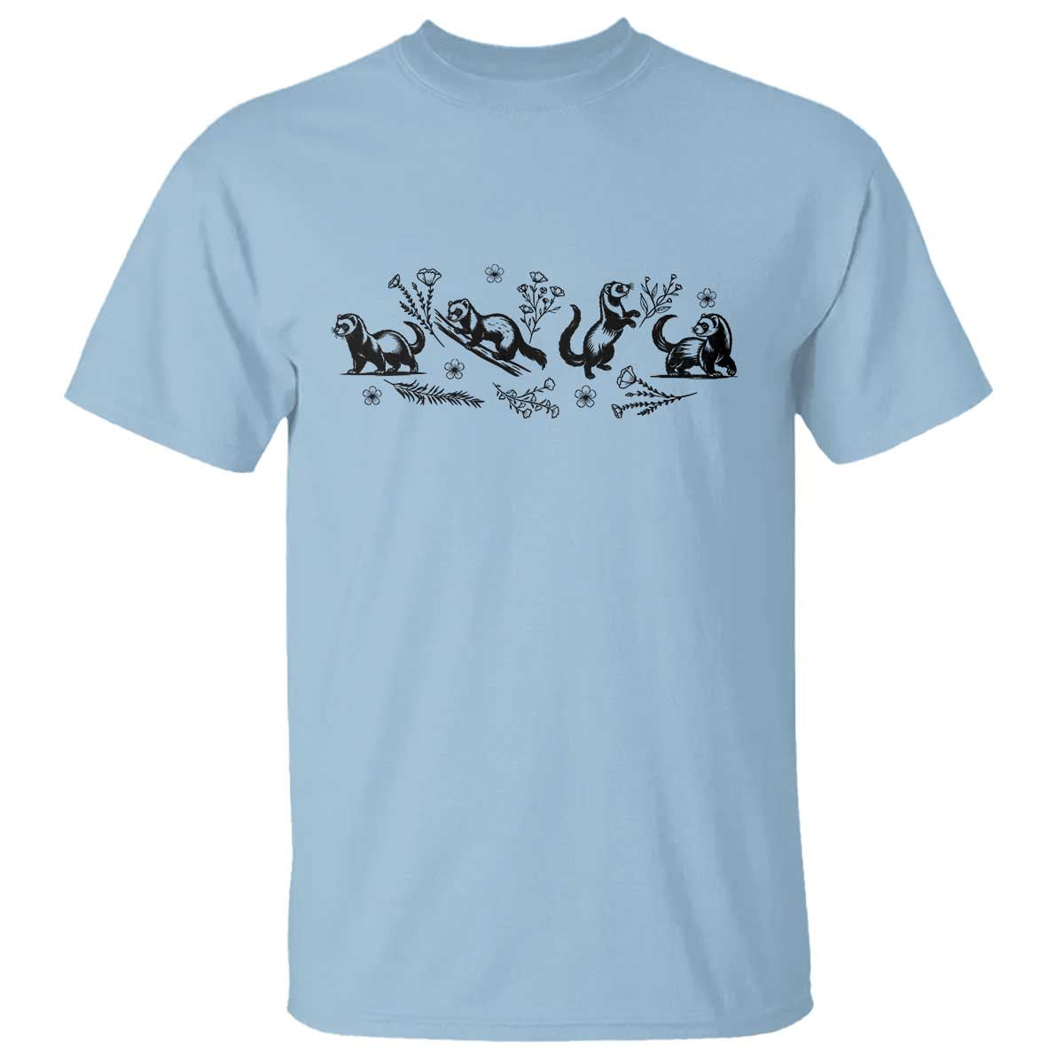 Minimalist Ferret Floral Graphic T Shirt Exotic Pet Owner Gift